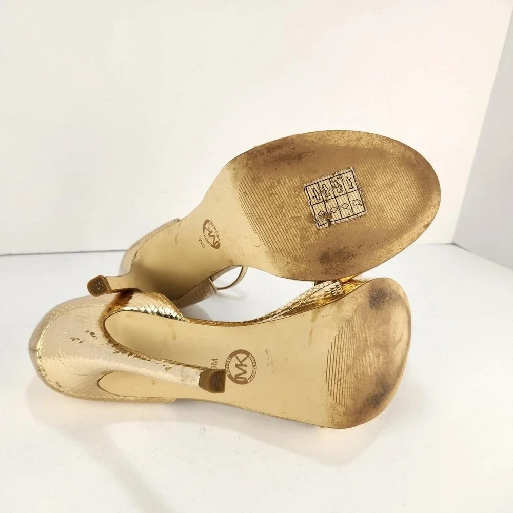Michael Kors Women's Gold Platform Ankle Strap High Heel Sandals Size 9M